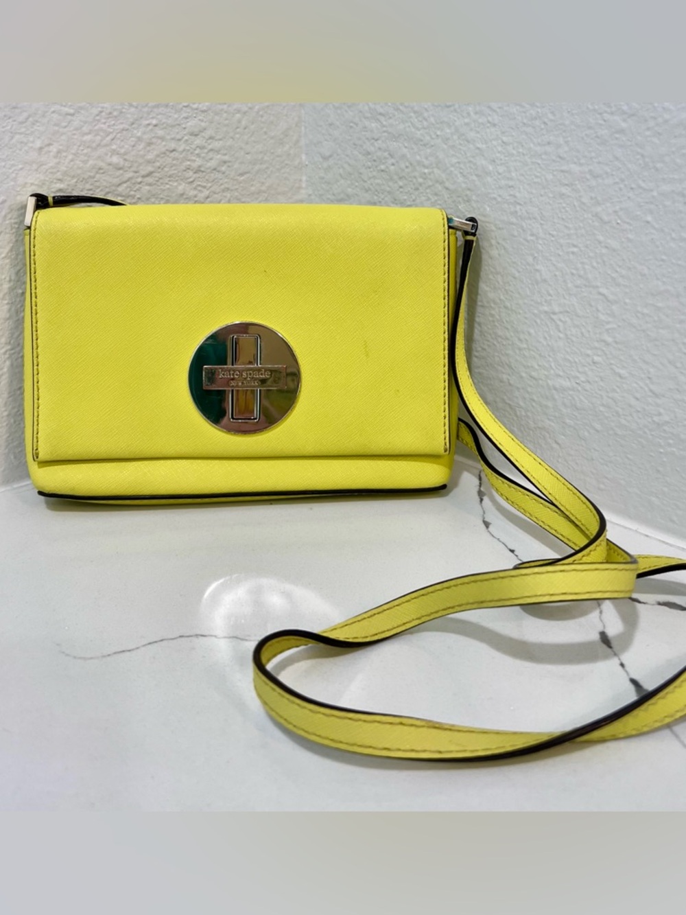Kate Spade New York Yellow Saffiano Leather Turnlock Crossbody Bag